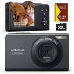 WOLFANG Digital Camera, 2.7K Kids Camera for Photography, 50MP Compact Vlogging Camera, 16X Digital Zoom Video Camera, Auto Focus Point and Shoot Digital Cameras, Gift for Students Teens