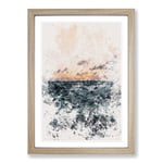 Big Box Art Ocean Beneath a Peach Sky Watercolour Framed Wall Art Picture Print Ready to Hang, Oak A2 (62 x 45 cm)