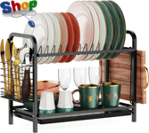 2  Tier  Dish  Drainer -  Dish  Drying  Rack  with  with  Drip  Tray ,  Sink  Dr