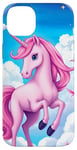 iPhone 14 Plus Pink Unicorn with Clouds and a Bright Rainbow Case