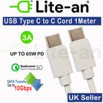 1m Strong USB-C to USB-C Cable For Samsung Galaxy Tab A40, A30, A20e, A20 White