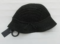 LADIES MARKS AND SPENCER BLACK BUCKET SUN HAT WITH SIDE TASSELS SIZE S/M