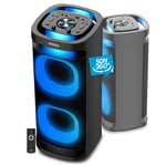 Enceinte Dj Autonome 500W - Son 360° USB Bluetooth 5.0, TWS RADIO FM 2 Entrées Micros Karaoké - Effet LED RVB sur les Boomers