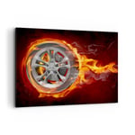 Impression sur Toile 100x70cm Tableaux Image Photo Wheel Flames Rim Decoration