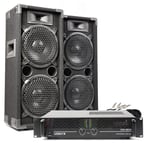 Pair of Speakers and Power Amplifier DJ PA System Set Dual 8 Inch Woofer