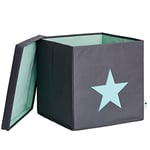 LOVE IT STORE IT - Cube De Rangement Avec Couvercle - En Tissu Ultra Résistant -Pliable -Renforcement Bois - Pour Chambre Enfant - Compatible Étagère Cube Kallax -33x33x33cm -Gris Motif Étoile Verte