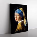 Big Box Art Johannes Vermeer The Girl with The Pearl Earring Coal Black Canvas Wall Art Print Ready to Hang Picture, 76 x 50 cm (30 x 20 Inch), Multi-Coloured