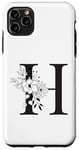 Coque pour iPhone 11 Pro Max Belle lettre noire H fleurs initiales florales monogramme