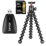 JOBY GorillaPod Kit, Lexar 64GB Card and Reader