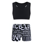 Kaerm Ensemble Tenue Danse Fille Costume Gymnastique Sport Fitness Débardeur Brassière et Short Taille Elastique 3-12 Ans A Noir 7-8 Ans