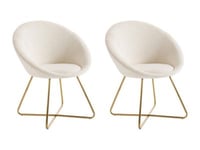 Lot de 2 chaises en tissu bouclette et métal doré - Blanc - BURBAN