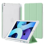 4UBonLife Coque pour iPad 9,7 Pouces 6ème/5ème Génération 2018/2017, pour iPad Air 1/2, Housse Étui de Protection Léger avec Porte-Stylet Coque Arrière en TPU Souple Givré Translucide,Vert Menthe