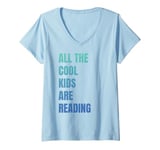 Womens All The Cool Kids Are Reading Teacher V-Neck T-Shirt