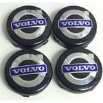 4 x Volvo fälgar i aluminium, navkapslar, 64 mm, svart/blå, C70, S60, V60, V70, S80, XC90