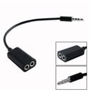 Black Mini Jack Headphone Splitter Cable Adapter-3.5mm Male to 2x 3.5mm female