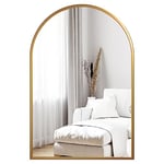 Dripex Miroir Mural Arche 60×90cm Or, Grand Miroir de Maquillage avec Cadre en Alliage d'Aluminium Idéal pour Entrée Chambre Salon Salle de Bain