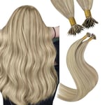 YoungSee Nano Hair Extensions Real Human Hair Blonde Nano Beads Hair Extensions Dark Ash Blonde Highlights Golden Blonde Nano Ring Hair Extension Cold Fusion Hair Extensions for Women 16 inch 50g 50s