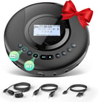 Lecteur CD Portable - Discman - Radio Dab+/FM - CD,CD-R/RW,Lecteur CD Bluetooth avec Fonction Livre Audio - Antichoc - Batterie intégrée 2000 mAh - Noir(Q486)