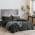 Sedefen Flanelle Housse de Couette 220x240cm + 2 Taies d'oreiller 65x65cm Gris foncé Anthracite Parure de lit 2 Personnes Peluche Hiver Chaude Duveteuse Ado Linge de lit Avez Fermeture Éclair