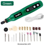 Stylo de gravure sans fil aste USB,mini perceuse sans fil avec LED,outil à distance à 5 vitesses,ensemble d'accessoires de meulage Dremel - Type Green-24PCS #A