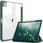 FINTIE Coque pour iPad Pro 13 Pouces 2024 M4 - [Rangement de Stylet] Coque Arrière Transparente Claire, Housse Antichoc avec Bord en TPU Étui Pliable, Vert Minuit