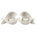 Pair White Resin Angel Wings Tealight Candle Holders Remember The Loved Ones