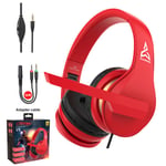 Casque de jeu pliable V6 Stero avec microphone pour casque de jeu filaire Nintendo Switch 3.5MM pour PS4 PC-ROUGE AVEC BOÎTE