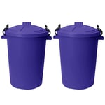 2 x 50L Dustbin With Clip Lock Lids Handle Garden Rubbish Storage Bins Purple UK