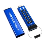 iStorage datAshur PRO+C 128 Go - Clé USB Type-C sécurisée - FIPS 140-3 Niveau 3 en attente - Protégé par code PIN - Adaptateur de type C-A inclus.