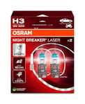 Osram NIGHT BREAKER LASER H3, +150% more brightness, halogen headlight lamp, 64151NL-2HB, 12V, Hanging folding box (2 lamps)