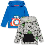 Amazon Essentials Disney | Marvel | Star Wars Boys' Lightweight Hooded Long-Sleeve T-Shirts, Pack of 2, Marvel Captain America, 9 Years