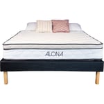 King Of Dreams - Matelas + sommier Noir Alona a Ressorts + Memoire de Forme 80 Kg/m3 - 140x190 Hauteur +/- 25,5 cm - Accueil Moelleux - Soutien