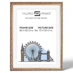 Tailored Frames Vienna Gold 80 x 60 Cm Frame for 70 x 50 Cm Picture | Rustic Style Vintage Single Picture Frame | Wall Hanging Type | Photo Frame with White Mount