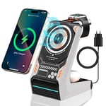 Wireless Charger, 3 in 1 Wireless Charging Station for iPhone, 15W Qi Fast Charge Magnetic charger for Samsung/iPhone 15 14 13 12 Pro Max, Apple Watch Series, AirPods 3 2 Pro, w/Adapter (white)