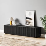 POVISON Meuble TV Moderne 180CM, Meuble TV Noir en Bois Massif de Frêne, Meubles de Salon avec Tiroirs, Aucun Assemblage Requise, 180 * 40 * 42CM