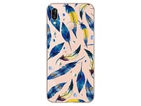 NOVAGO Coque pour Huawei P20 Lite en Gel TPU Souple Transparente Résistante et Solide Anti Choc avec Impression de qualité (Plume Bleue)