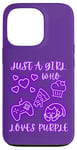 Coque pour iPhone 13 Pro Graphique violet Just A Girl Who Loves pour femmes, adolescents et enfants