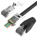 Connecteur RJ45 Cat7 Cat6A Blindé Lot de 20 Fiche Réseau Pass Through POE pour Installation Câble Ethernet avec Guide du Fil et Capuchons RJ45