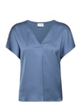 Viellette V-Neck S/S Satin Top - Noos Tops T-shirts & Tops Short-sleeved Blue Vila