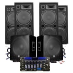 Pack SONO MEGA BASSES Caissons bi-amplifié 18" 46cm 2x1200W 4 Enceintes 4x2000W, Table de Mixage IBIZA SONO DJ PRO CLUB MIX BAR