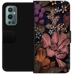 OnePlus 9 Pro Sort Lommebokdeksel Tecknade blommor