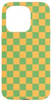 iPhone 15 Pro Yellow, Green, Checkerboard Squared Pattern, Checkered Case