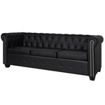 vidaXL Chesterfield-sofa 3-pers. kunstlæder sort