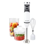 Paul Russells Stainless Steel Hand Blender 3 in 1 Stick Blender with 600W Power, 2-Speed Control, Turbo Function, Low Noise, Detachable Parts Includes Chopper Cup, Whisk, 500ml Measuring Cup with Lid