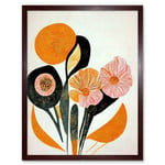 Abstract Painting Linocut Style Flowers In Autumn Pastel Pink Brown And Orange Art Print Framed Poster Wall Decor 12x16 inch