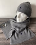 POLO RALPH LAUREN RIB KNIT WOOL SCARF & BEANIE HAT SET BNWT