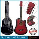 RED ACOUSTIC GUITAR CUTAWAY HARDWOOD FINISH STEEL STRINGS ADULT SIZE *HAS MARKS*