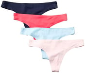 Amazon Essentials sous-Vêtements String Extensible Collé sans Couture Femme, Lot de 4, Bleu/Rose, 44