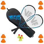 VICFUN Speed-Badminton 100 Set - 2 Raquettes de Badminton, 3 balles et Un Sac de Badminton de première qualité, Set de Champ