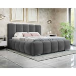 Torreon - lit coffre - 140x200 - sommier inclus - en velours - gris foncé